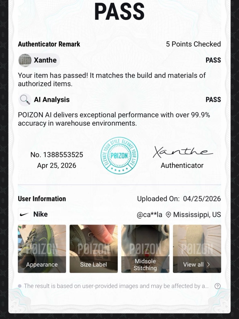 Nike Authenticity Pass Certificate (White with Black and Green Details) - Picture 7 of 8